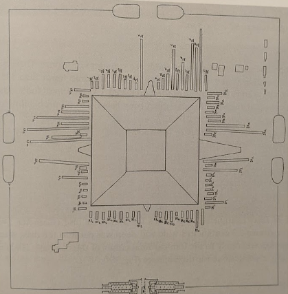 Simple map layout of an aerial eye view of the tomb.