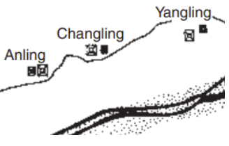 Part of 12 Western Han emperors map that only shows the Changling tomb, the Anling tomb on its left and the Yangling tomb on its right